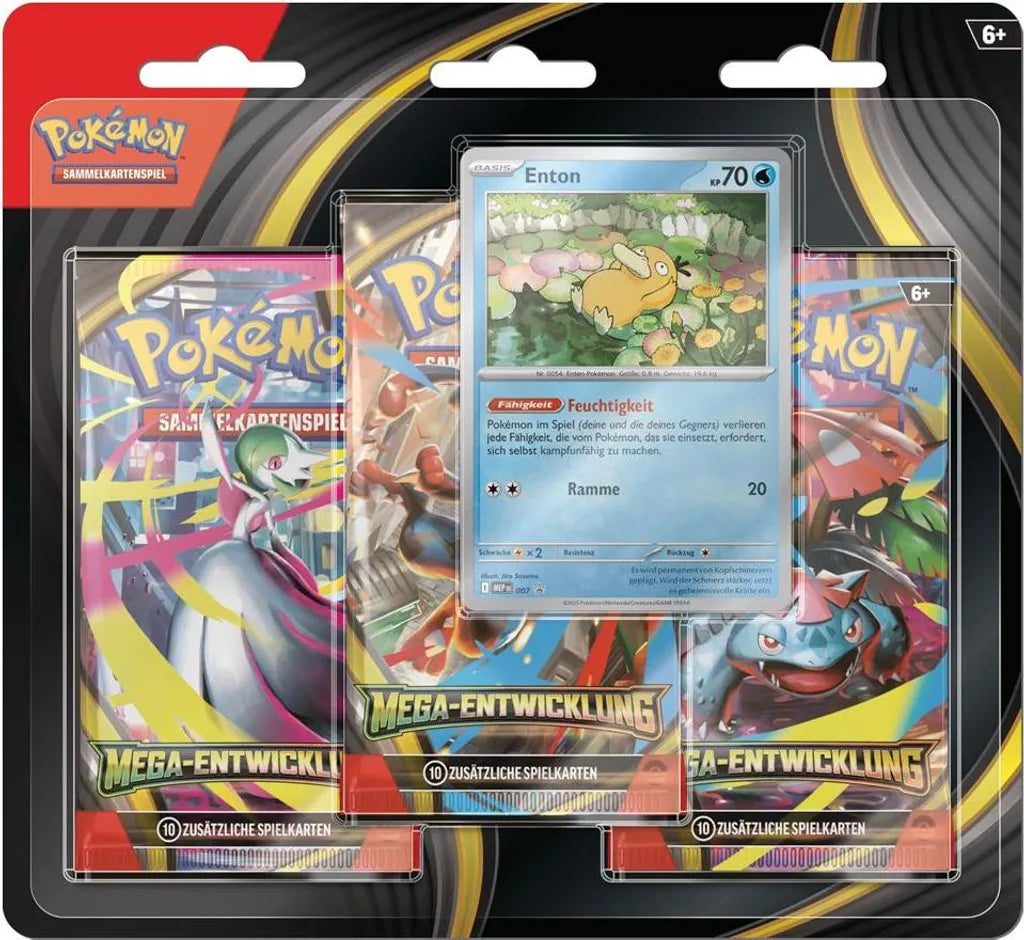 Pokémon Mega-Entwicklung – Drei-Boosterpack-Blister (mit Enton-Promo) – Deutsch