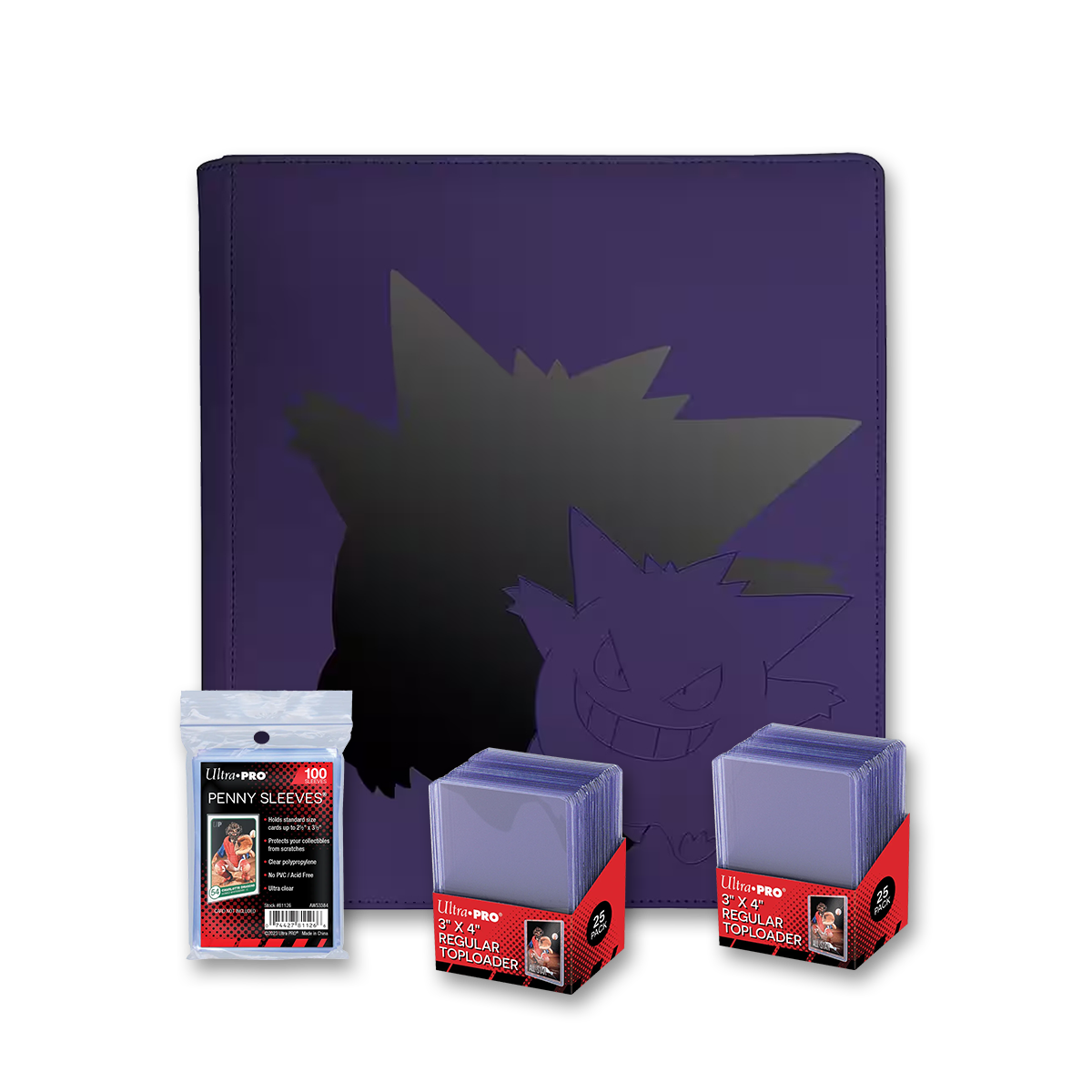 Pokémon Zubehör-Bundle – Gengar Elite 2025 9-Pocket PRO-Binder + Toploader (2×) + Soft Sleeves