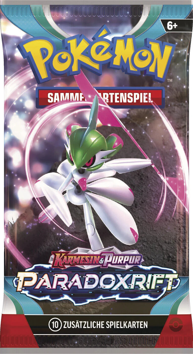Pokémon TCG Booster Pack mit Galagladi Artwork aus Karmesin & Purpur – Paradoxrift, enthält 10 originale Sammelkarten