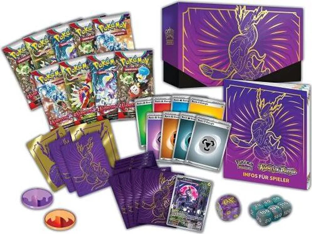 Pokémon TCG Top Trainer Box Karmesin & Purpur SV1 Deutsch – Version mit Miraidon, inkl. Boosterpacks und Zubehör