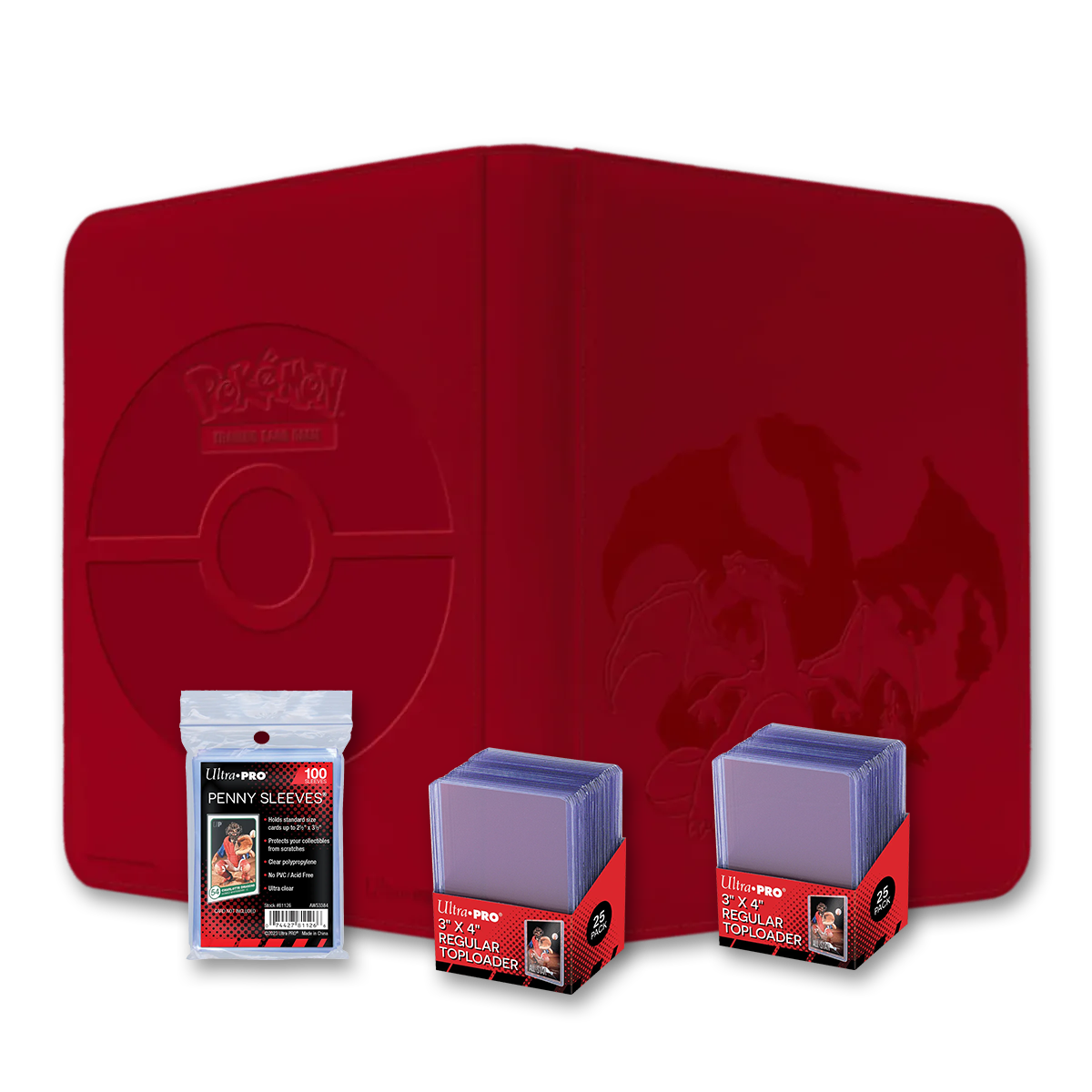 Pokémon Zubehör-Bundle – Glurak PRO-Binder + Toploader + Soft Sleeves (Ultra Pro)