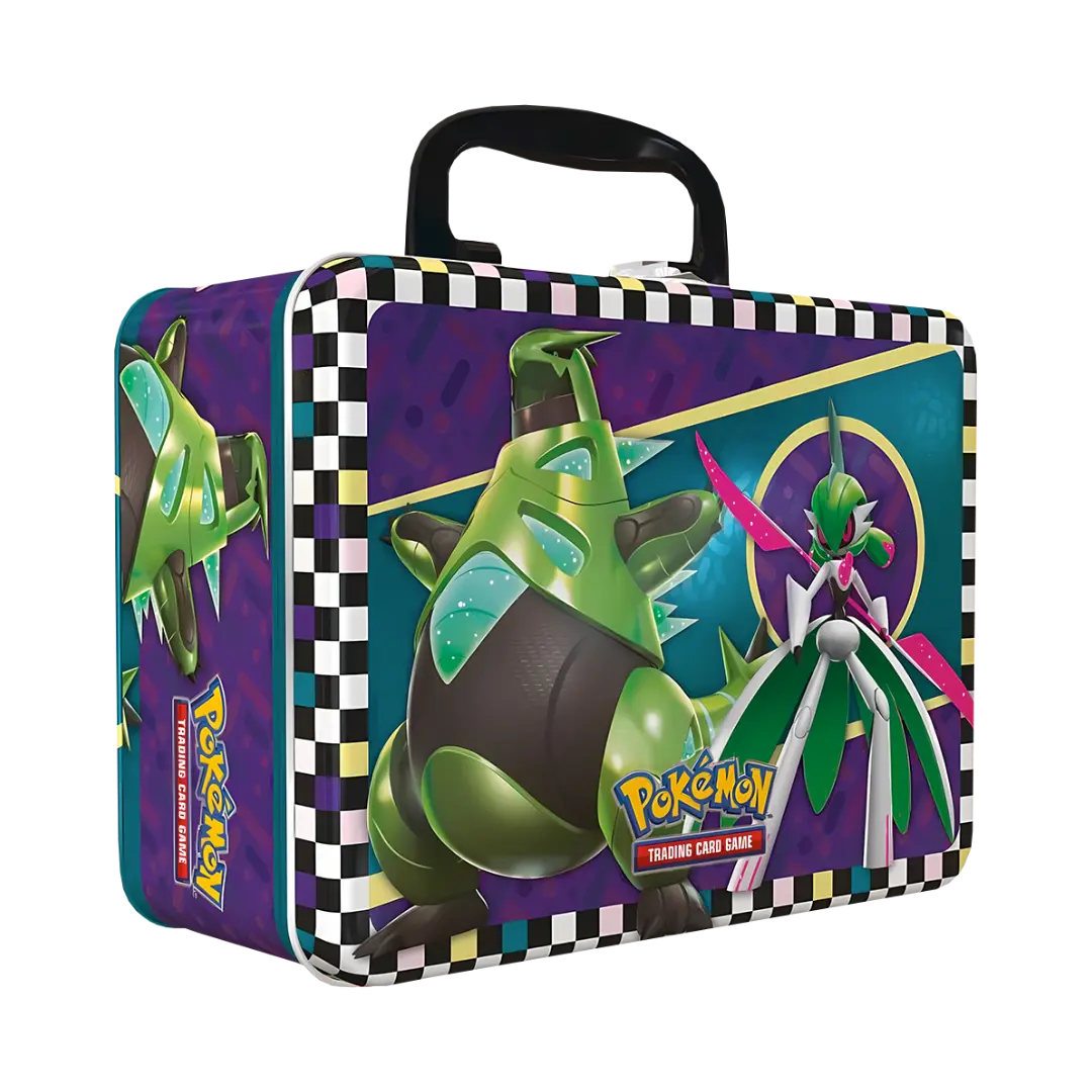 Pokémon Sammelkoffer Back to School 2024 B2S24 – Scarlet & Violet Edition, deutsch, Frontansicht leicht nach rechts gedreht.